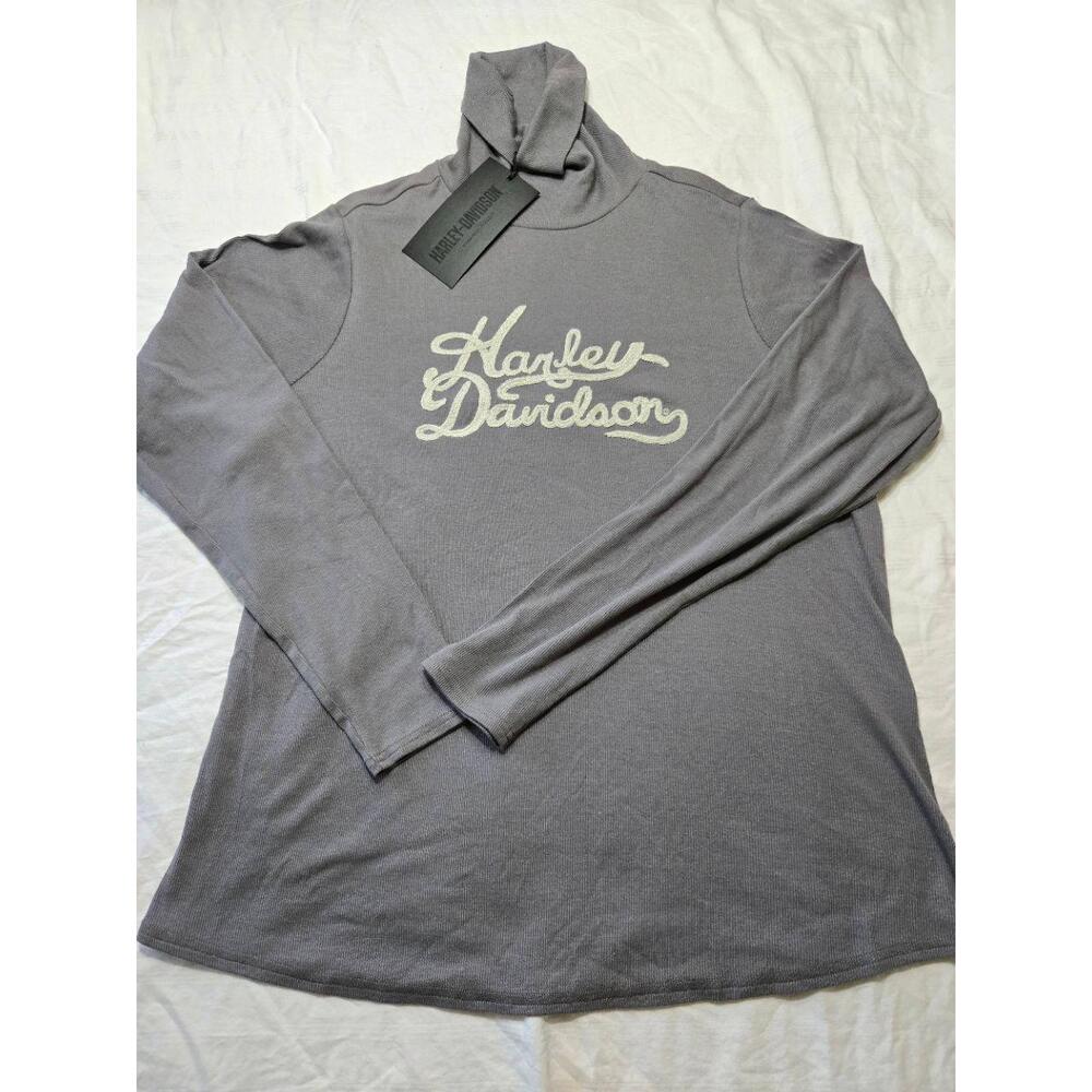 HarleyDavidson Sweater 2W Gray Turtleneck LongSleeve Logo Modal Cotton Unisex